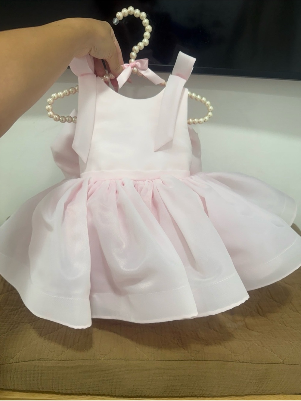 Pink Girls' Formal Bow Strap Party Dress